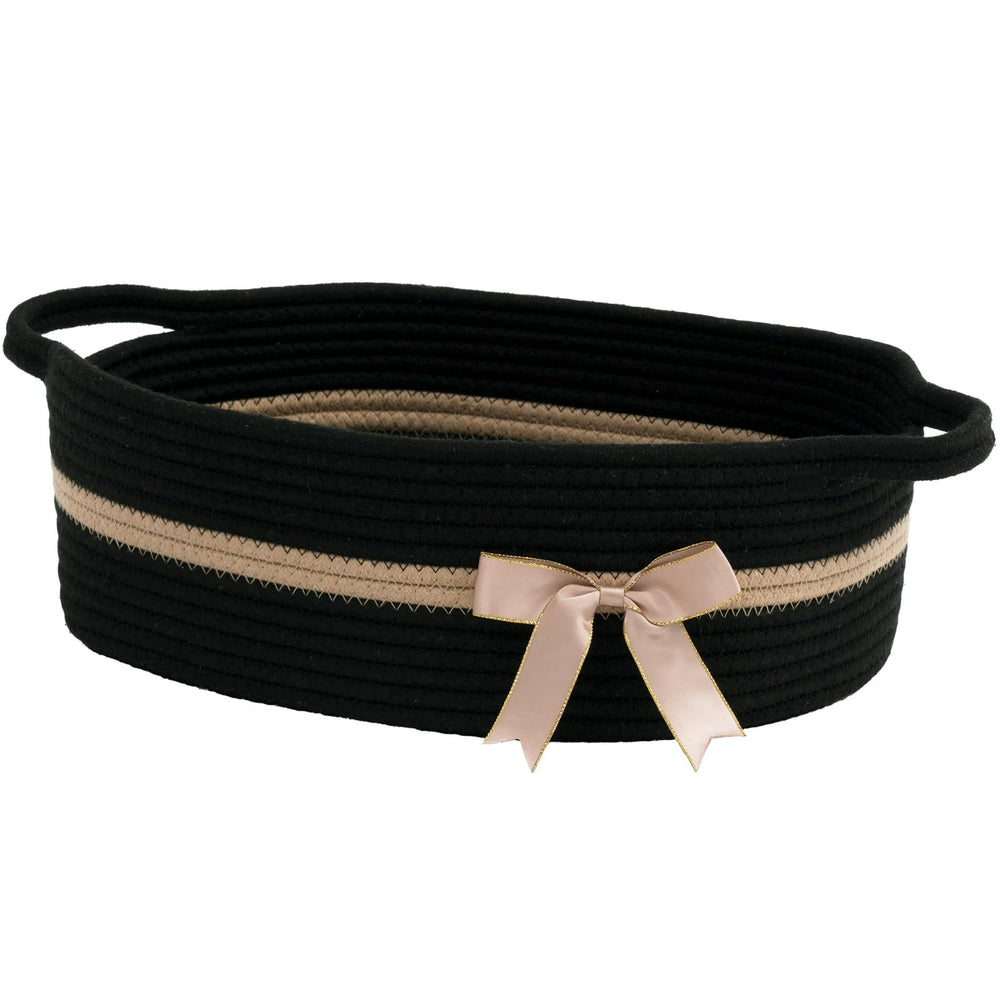 CHICVITA baby gift basket small black woven on a shelf, ideal for tidy nursery storage.