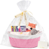 CHICVITA pink gift basket with bags and ribbons, ideal for gifting occasions.