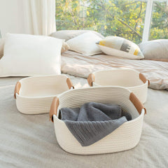 CHICVITA rectangle basket in beige tones enhancing baby room decor.