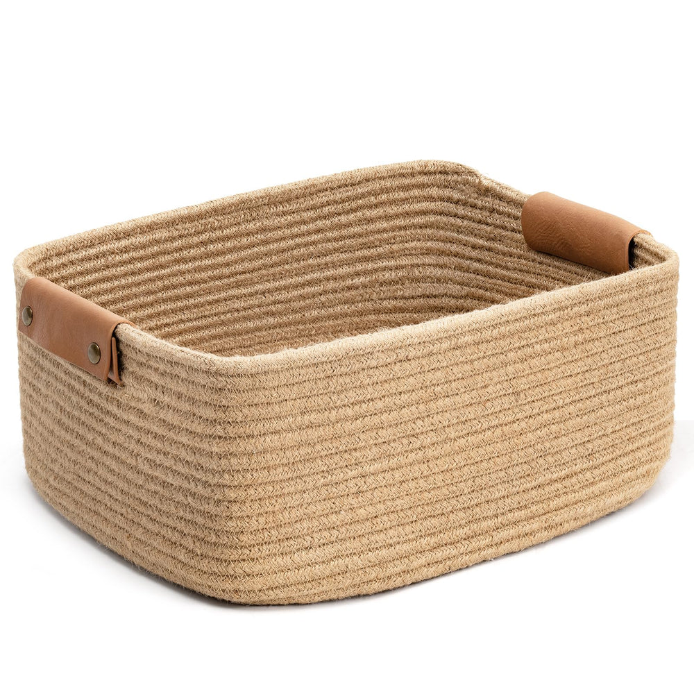 CHICVITA rectangle jute basket with handles for books keeps living room organized