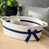 CHICVITA white gift basket with blue bow for nursery organization