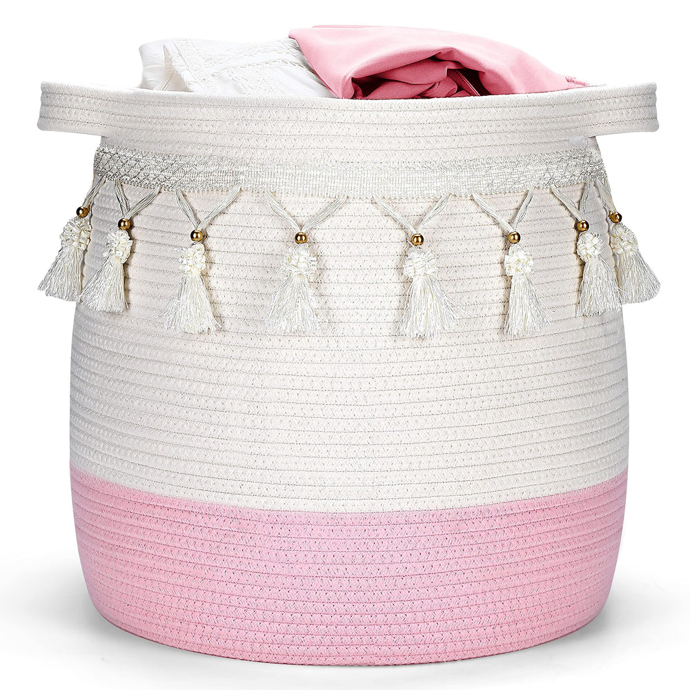 childishness ndup cotton rope basket front view showing sturdy handles and natural texture for easy carrying