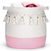 childishness ndup cotton rope basket front view showing sturdy handles and natural texture for easy carrying