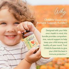 CHILDLIFE ESSENTIALS First Defense bottle with elderberry supports natural defenses.