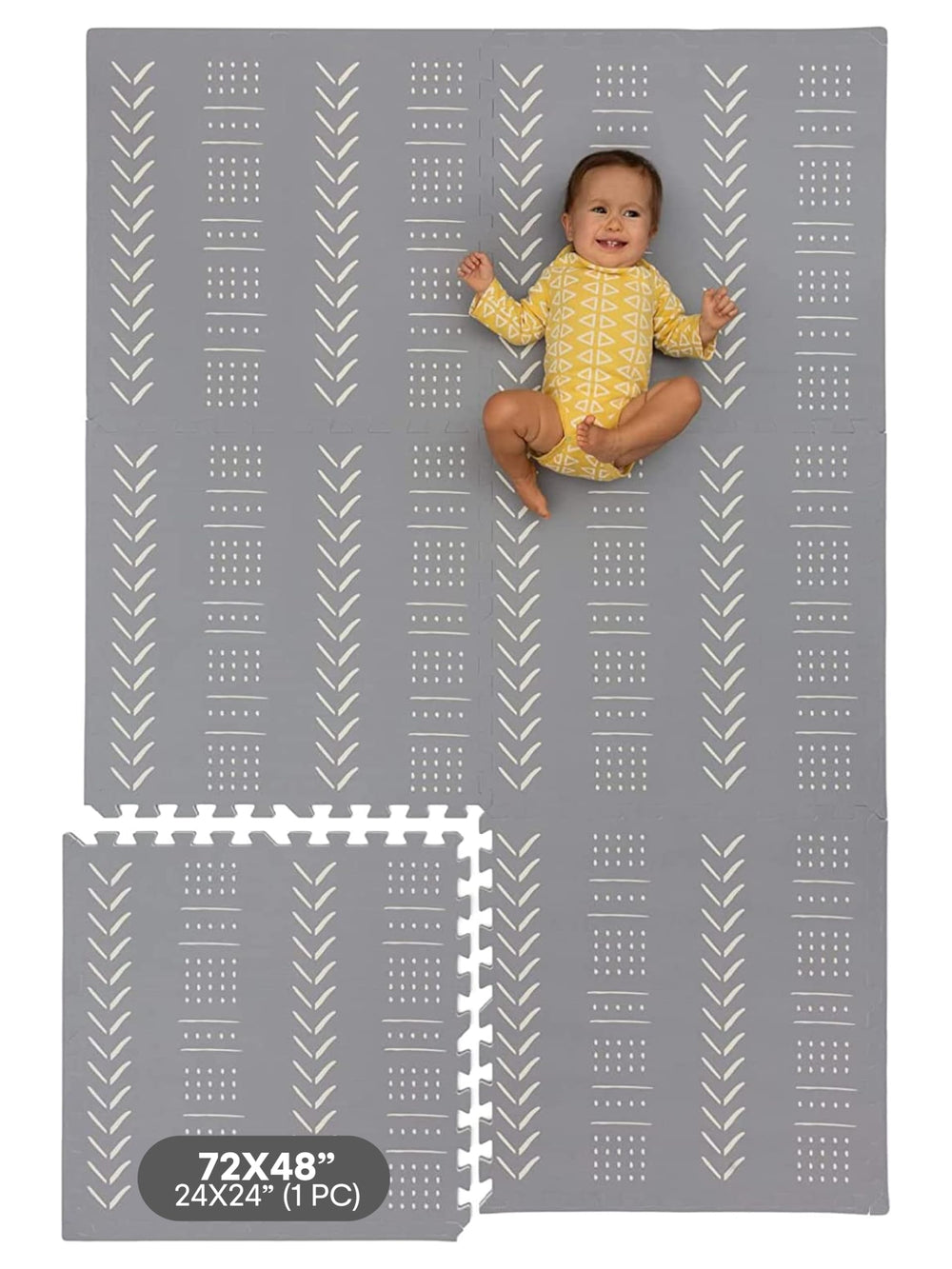 Childlike Behavior play mat with assembled tiles offering a soft, cushioned surface for crawling.