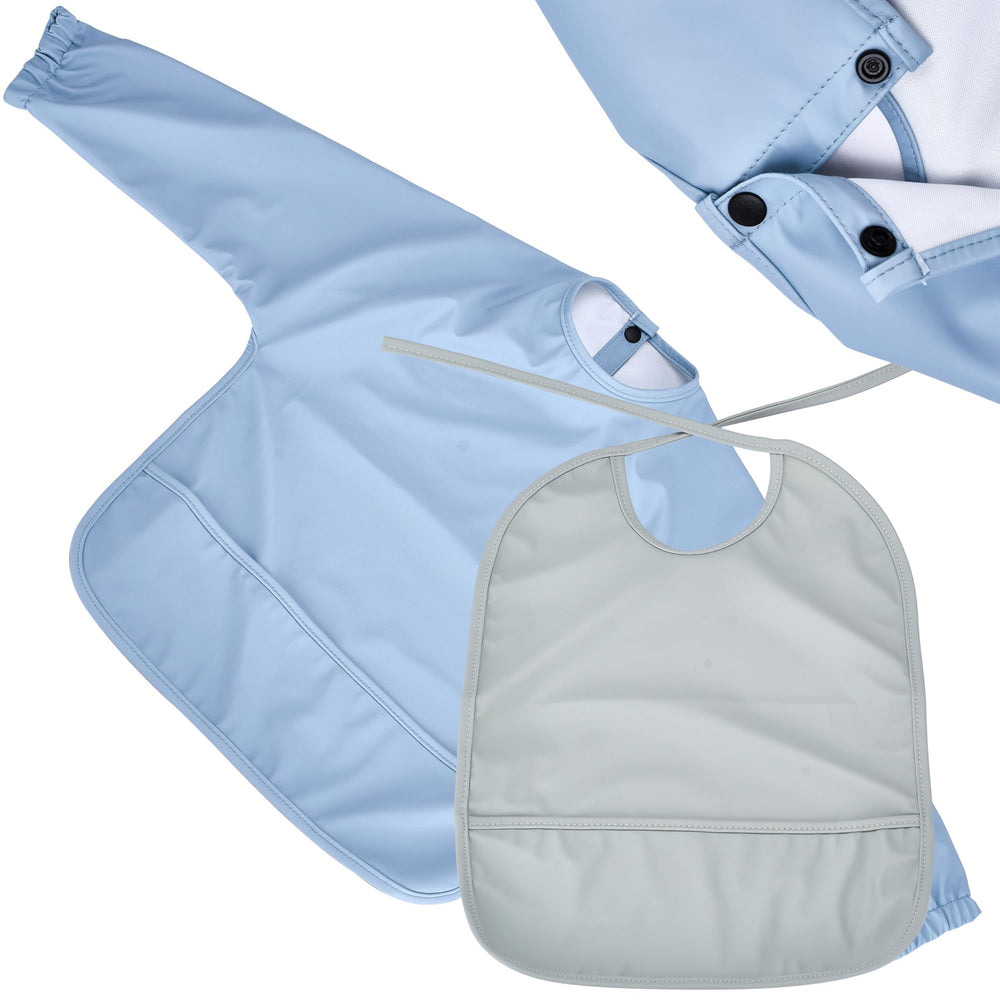 CHILDLIKE BEHAVIOR baby smock bib on a toddler, keeping clothes clean during meals.