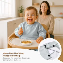 CHILDLIKE BEHAVIOR sleeved bib showing full coverage during mealtime