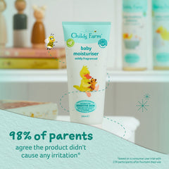Creamy texture close-up of Childs Farm baby moisturiser for quick absorption.