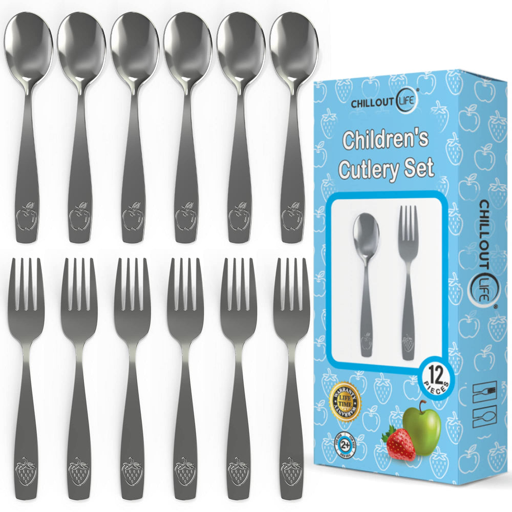 CHILLOUT LIFE kids spoons shown for easy self-feeding.