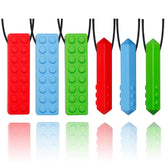 Choneer chew necklace with building-block pendants for focused chewing.