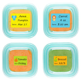 CHUBBIEE baby food labels with removable daycare dates for easy meal tracking