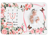 Chumia milestone blanket flat lay with pink floral design for baby memories