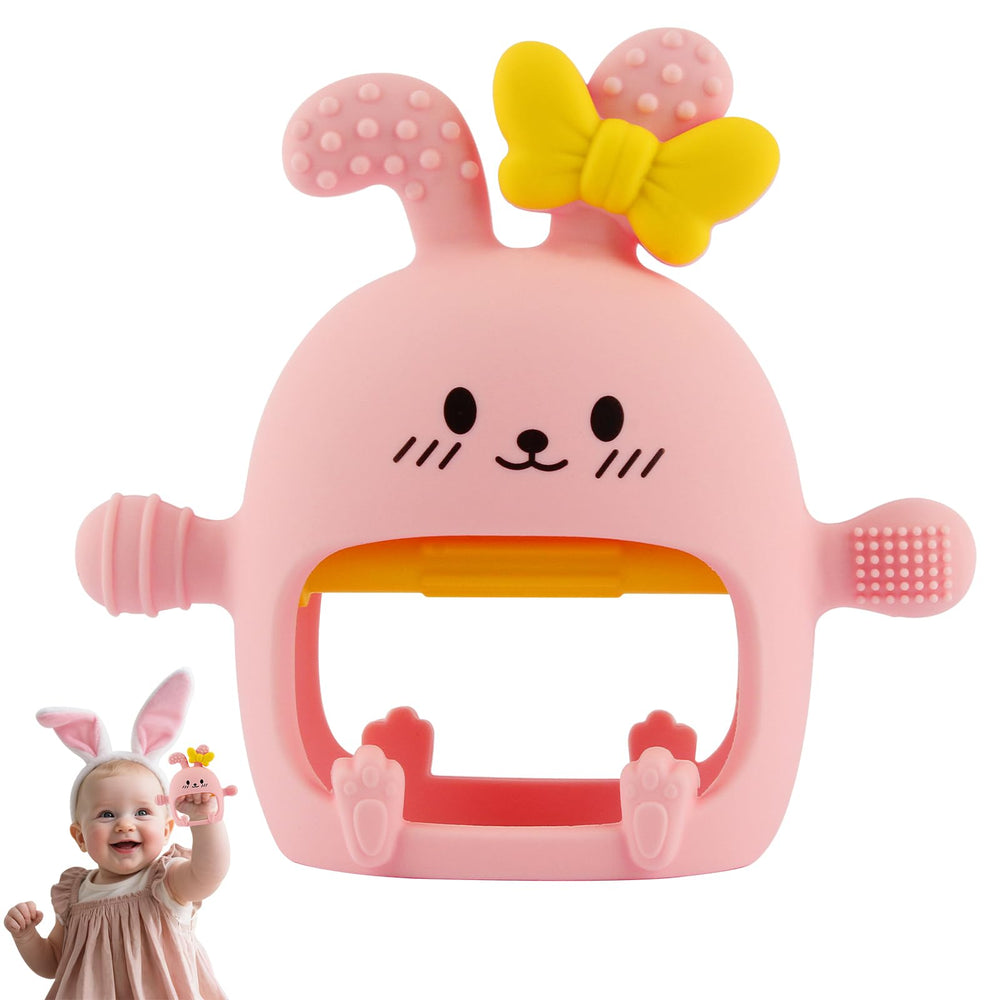 Chuya Bunny mitten teether with soft texture soothing infant gums.