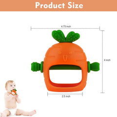 Chuya carrot teether green section with textured bumps to aid chewing comfort.