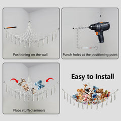 CHYODECOR stuffed animal hammock organization helps keep bedrooms tidy and toys accessible.