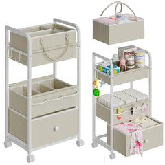 Cidaziya 2In1 diaper caddy on a 3-tier cart for organized nursery storage.