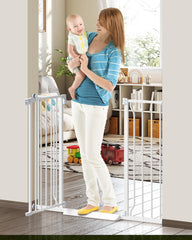 Cideny 34-inch baby gate on stairs for enhanced containment.