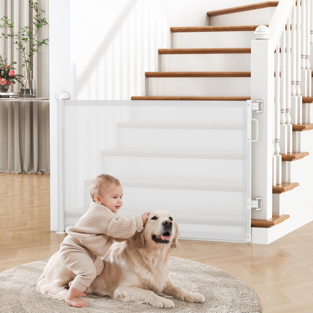 Cideny retractable gate extended to 55 inches for wide stairs and doorways.