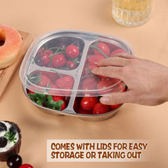 CIEOVO stackable divided plate highlighting easy cleaning and space saving.