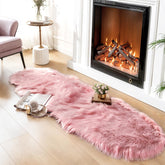 Ciicool ultra soft faux sheepskin rug pink adds warm texture to a cozy bedroom.