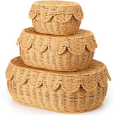 Cinnvoice scalloped basket with lid displayed on a shelf for nursery organization and style