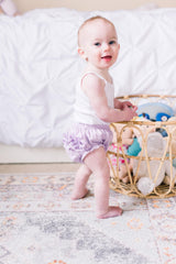 Closeup stitching on City Threads purple diaper cover, durable seams.
