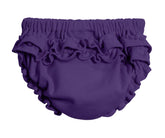 City Threads purple ruffled diaper cover for baby girls, front view, soft cotton.