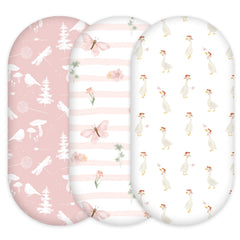 Civarua Kids 3-pack bassinet sheets in pink butterfly for soft, cozy sleep.