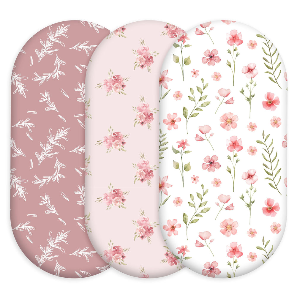Civarua Kids floral bassinet sheets pack showing soft breathable fabric for all-night comfort.