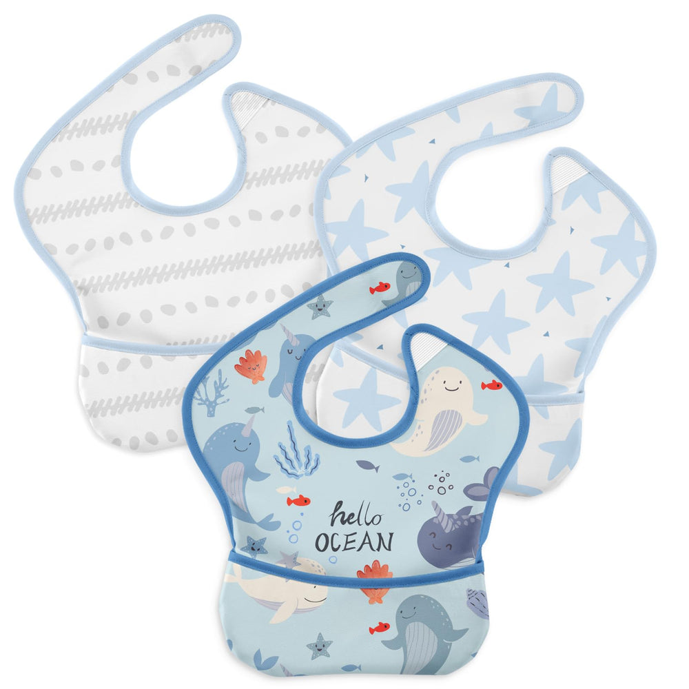 CIVARUA KIDS mess-proof bib front view, three-pack convenience and waterproof fabric.