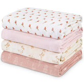 Civarua Kids muslin swaddle blankets flowers design four-pack, ultra-soft and breathable for newborns.