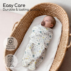Sage Elephant design swaddle provides cozy look for bedtime comfort.