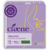 Claene regular pads pack front view with discreet, breathable organic cotton cover for daily dryness.