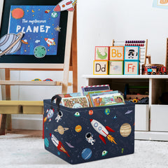 Clastyle blue space toy bin keeps books and blocks neatly organized