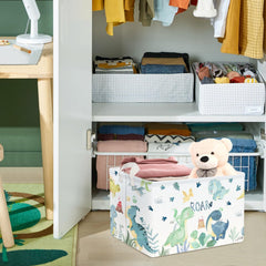 Clastyle green dinosaur storage bin with waterproof fabric protects contents.