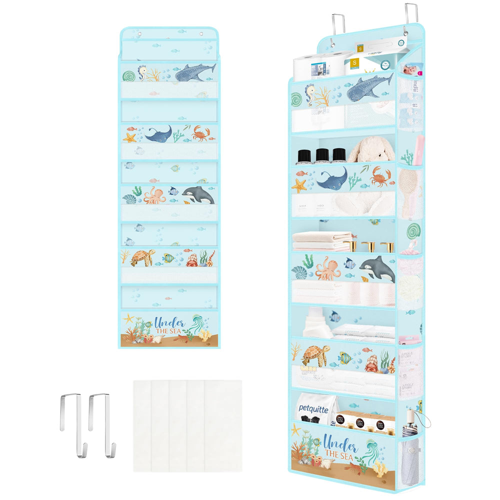 Clastyle Ocean Animals 5-tier door organizer holding toys and clothes behind the door.