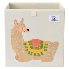 CLCROBD Alpaca cube bin front view highlighting sturdy handles for simple toy organization.
