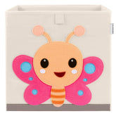 CLCROBD Butterfly cube bin front view for durable kids' toy storage in a nursery.