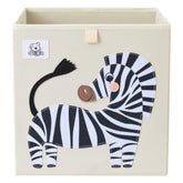 CLCROBD Zebra Foldable Cube Bin front view shows sturdy handles for easy toy storage.