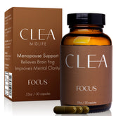 CLEA Midlife Focus bottle being poured, supporting mental clarity for midlife mornings.