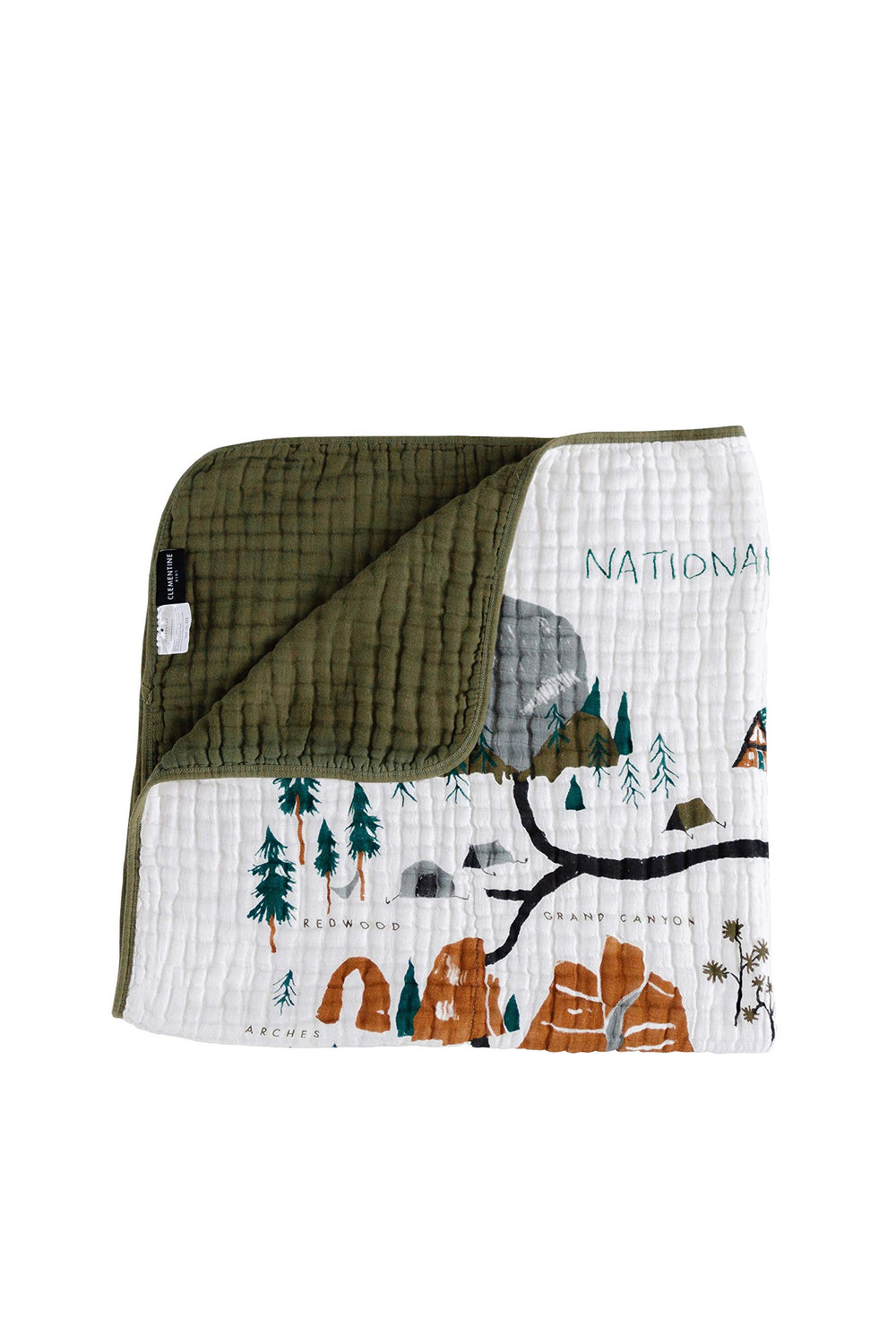 Clementine Kids National Parks quilt front pattern, vibrant outdoor scenes perfect for imaginative play.