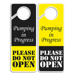 CLEVER SIGNS do not disturb pumping sign 2-pack on a door handle for privacy.