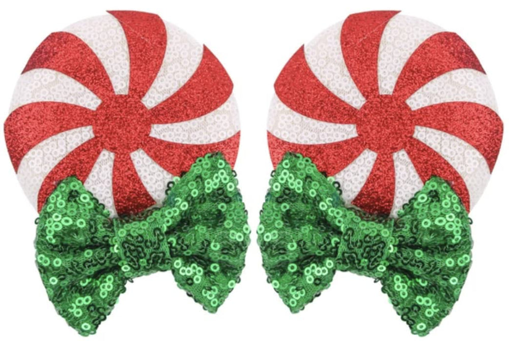 CLGIFT Minnie Ears baby headband with peppermint candy clip for festive photos and comfort