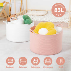 CLHMILY&Z decorative pink rope basket for blankets and towels.