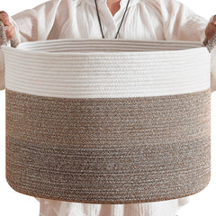 CLHMILY&Z round cotton rope storage basket showing ample interior space for toys and linens.