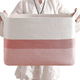 CLHMILY&Z square basket front view in pink and white, ideal for toy organization.