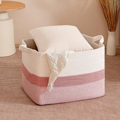 CLHMILY&Z square basket side view with sturdy handles for easy transport.