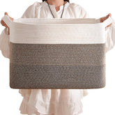 CLHMILY&Z stylish square cotton rope storage basket in brown and white, ideal for toy and blanket organization.