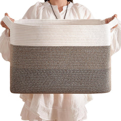 CLHMILY&Z stylish square cotton rope storage basket in brown and white, ideal for toy and blanket organization.