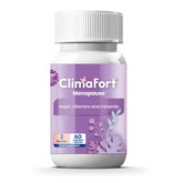 ClimaFort bottle front with capsules for natural menopause relief.